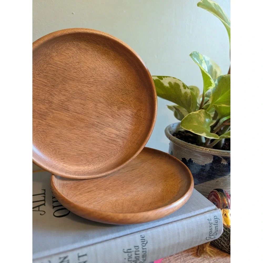 Vintage MCM Beaumonts Oregon Myrtlewood Plates Set of 2 Wood Saucers 6 Inch‎
